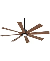 60" Defender Modern Industrial Indoor Outdoor Ceiling Fan 8 Blade Led Light Remote Control Matte Black Finish Brown Blades Bedroom Patio Living Room D