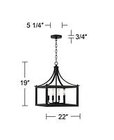 Possini Euro Design Delfina Matte Black Pendant Chandelier 22" Wide Modern Open Square Metal Cage 4-Light Fixture for Dining Room House Foyer Kitchen