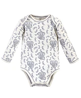 Touched by Nature Baby Girls and Boys Elephant Long-Sleeve Bodysuits, Pack of 5