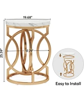 Tribesigns Round End Table, Multifunctional Accent Table Small Side Table for Living Room, Modern White Gold Nightstand with Faux Marble Tabletop, Bed