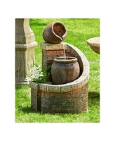 John Timberland Verona Rustic Outdoor Floor Cascading Water Fountain 35" High with Led Light Planter Box for Garden Patio Backyard Deck Home Lawn Porc