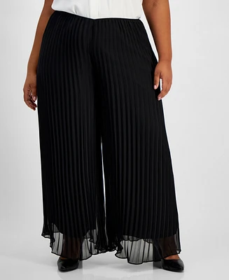 Alex Evenings Plus Pleated Wide-Leg Pants