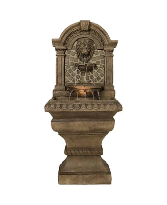 John Timberland Royal Lions Head Mediterranean Outdoor 3 Tiered Wall Water Fountain 51" High with Led Light for Garden Patio Backyard Deck Home Lawn P