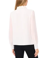 CeCe Women's Floral-Applique Collared Long-Sleeve Blouse