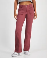 Tinseltown Juniors' Mid-Rise Patch-Pocket Flared Jeans