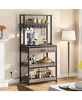 Tribesigns Bakers Rack with Power Outlets, 5-Tier Kitchen Storage Shelf, Microwave Oven Stand Drawer, 65”H Coffee Bar Table,