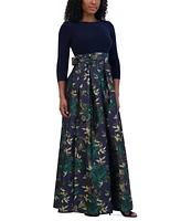 Jessica Howard Petite Floral-Skirt Tie-Waist Evening Gown