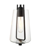 Possini Euro Design Wexford Black Island Linear Pendant Chandelier 36 1/2" Wide Mid Century Modern Clear Glass Curvy Shades 6