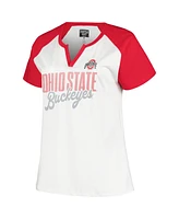 Profile Women's White/Scarlet Ohio State Buckeyes Plus Size Best Squad Shimmer Raglan Notch Neck T-Shirt