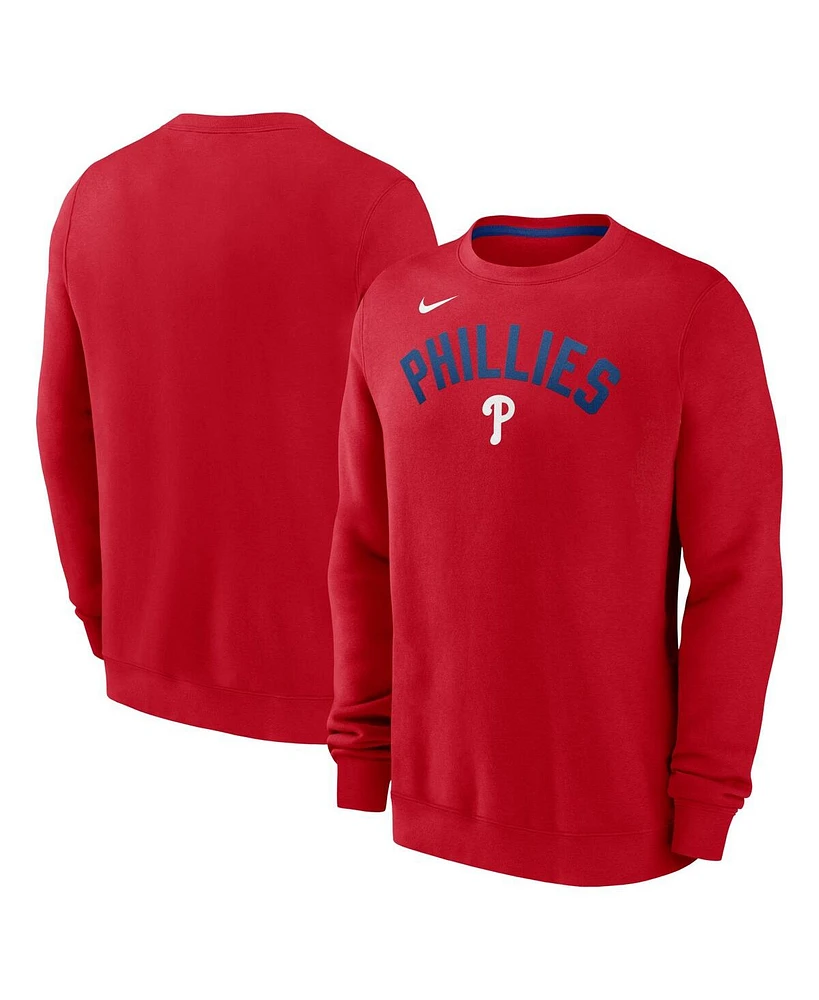 Nike Men's Red Philadelphia Phillies Classic Fleece Performance Pullover Sweatshirt