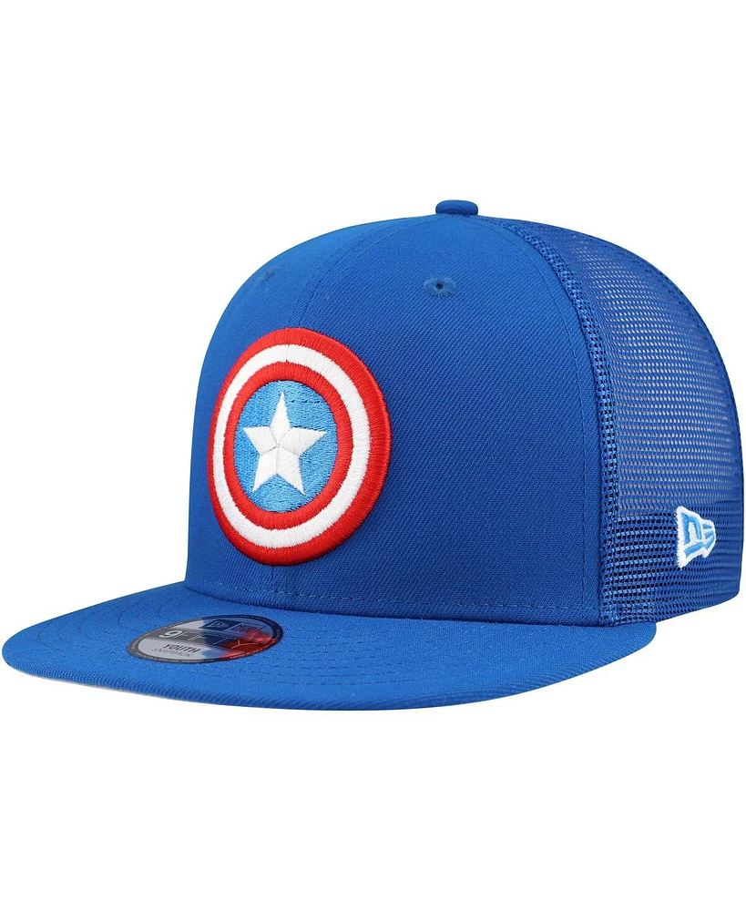 New Era Big Boys and Girls Blue Captain America 9FIFTY Trucker Snapback Hat