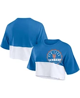 Fanatics Women's Royal/White New York Mets Color Split Boxy Cropped T-Shirt