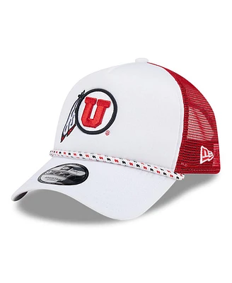 New Era Men's White/Red Utah Utes Court Sport Foam A-Frame 9FORTY Adjustable Trucker Hat