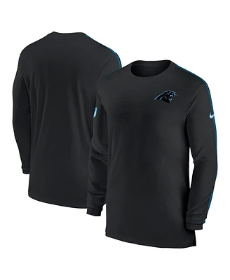 Nike Men's Black Carolina Panthers Sideline Coach Uv Performance Long Sleeve T-Shirt