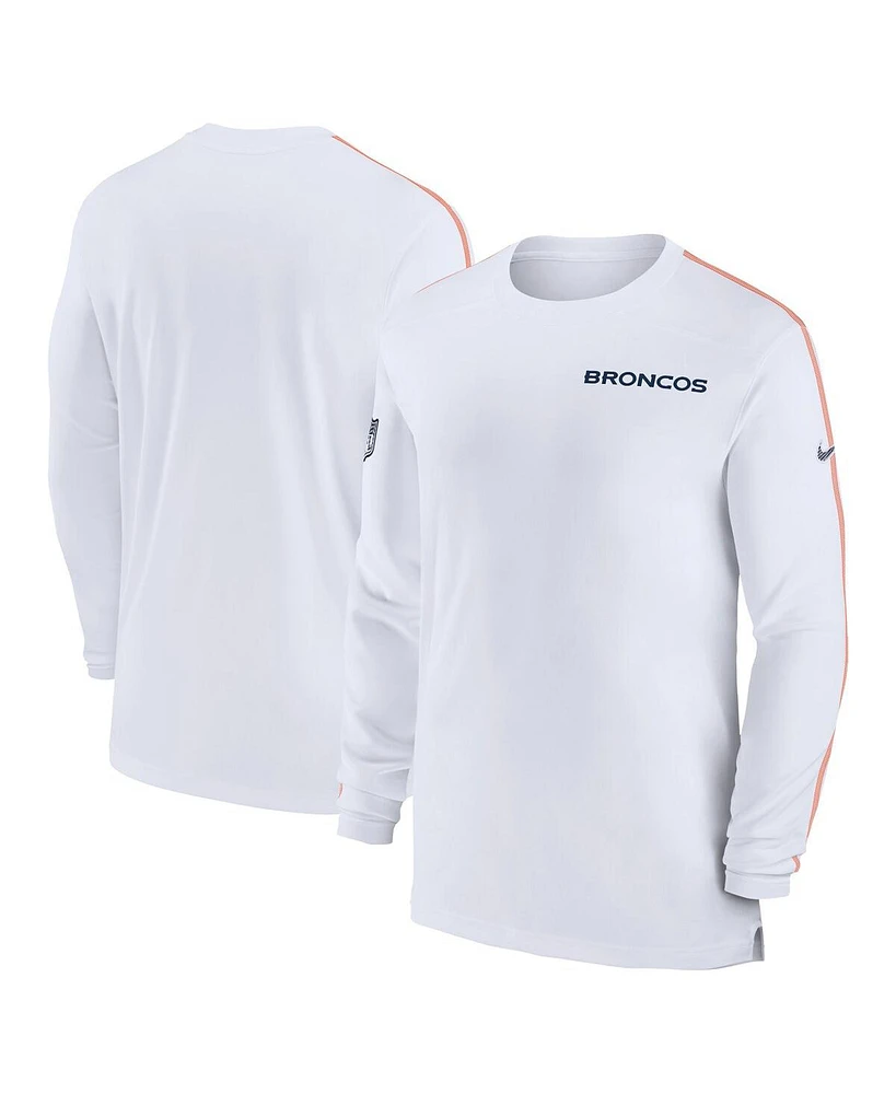 Nike Men's White Denver Broncos Sideline Coach Uv Performance Long Sleeve T-Shirt