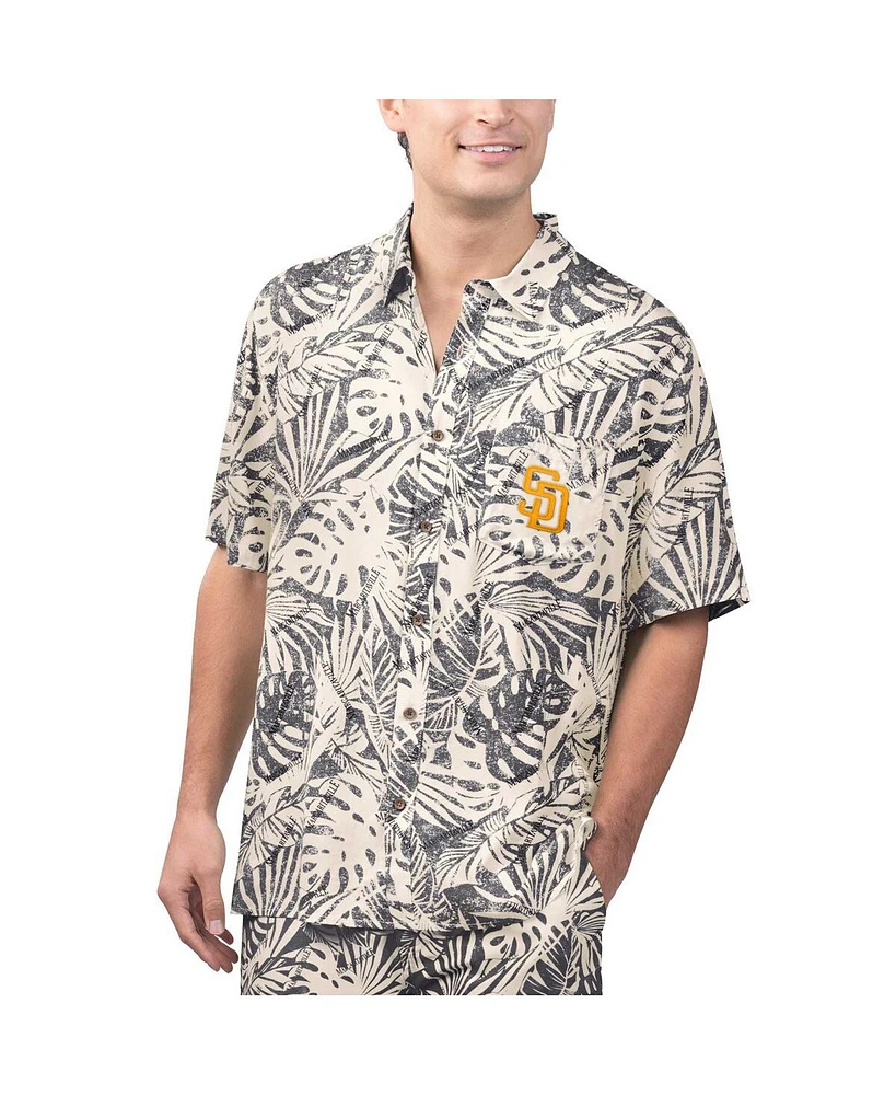 Margaritaville Men's Black San Diego Padres Monstera Print Party Button-Up Shirt