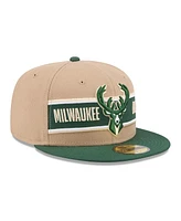 New Era Men's Tan/Hunter Green Milwaukee Bucks 2024 Nba Draft 59FIFTY Hat