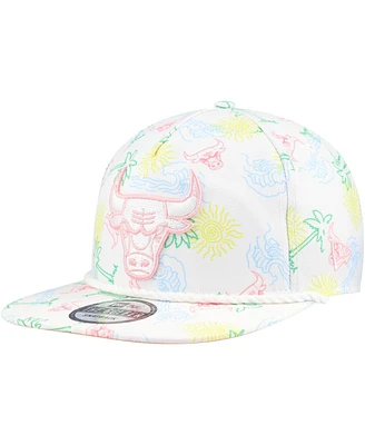 New Era Men's White Chicago Bulls Palm Trees and Waves Golfer Adjustable Hat