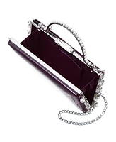 Nina Imitation Pearl Dangle Patent Minaudiere Clutch