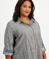 Tommy Hilfiger Plus Shimmer Shadow Striped Button-Front Shirt