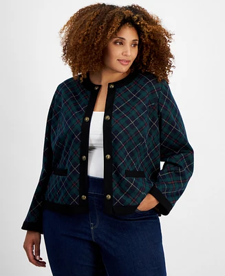 Tommy Hilfiger Plus Contrast-Trim Plaid Jacket