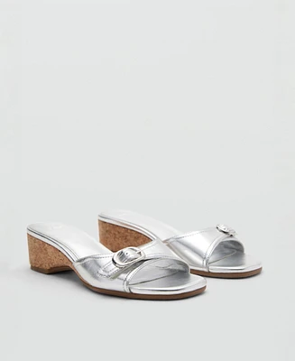 Mango Women's Buckle Detail Metallic Wedge Sandals