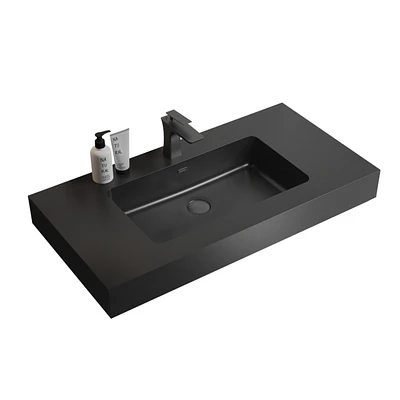 Matte Black Integrated Quartz Basin: Modern Elegance for Your Bathroom