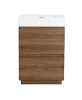 Streamdale Furniture 24" Modern Bathroom Vanity with Single Sink, Double Drawer, Brown