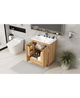 Streamdale Furniture 30" Bathroom Vanity with Sink, Cabinet, Drawer, Mdf Board, Natural