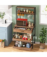 Tribesigns Bakers Rack with Power Outlets, 5-Tier Kitchen Storage Shelf, Microwave Oven Stand with Drawer, 65”H Coffee Bar Table, Kitchen Rack