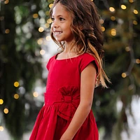 Hope & Henry Little Girls Cap Sleeve Party Dress with Bow Sash, Toddler|Child
