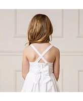 Hope & Henry Girls' Sleeveless Special Occasion Sun Dress with Bow Back Detail and Embroidery, Toddler