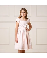 Hope & Henry Girls' Cap Sleeve Special Occasion Sateen Flower Girl Dress with Embroidered Hem, Toddler