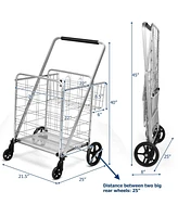 Sugift Heavy Duty Folding Utility Shopping Double Cart