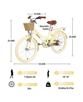 Simplie Fun 20" Girls Bike with Basket for 7-10 Year Olds