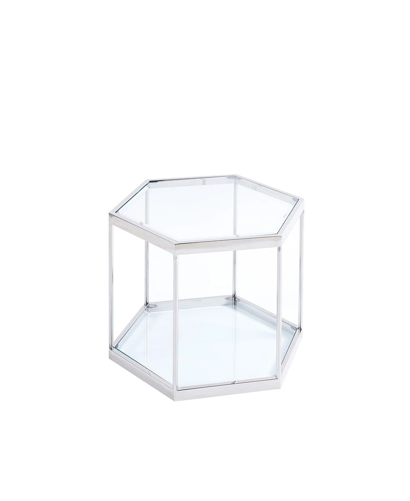 Simplie Fun Modern Glass Coffee Table with Stainless Steel Frame