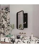 Recessed Black Metal Medicine Cabinet with Mirror and Shelves