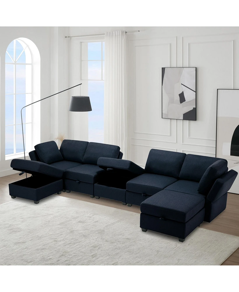 Simplie Fun Modular Sectional Sofa with Storage, Adjustable Arms & Backs