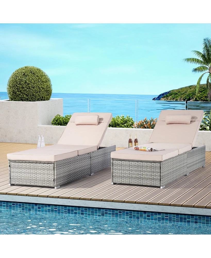 Simplie Fun Gray Rattan Outdoor Chaise Lounge with Adjustable Backrest