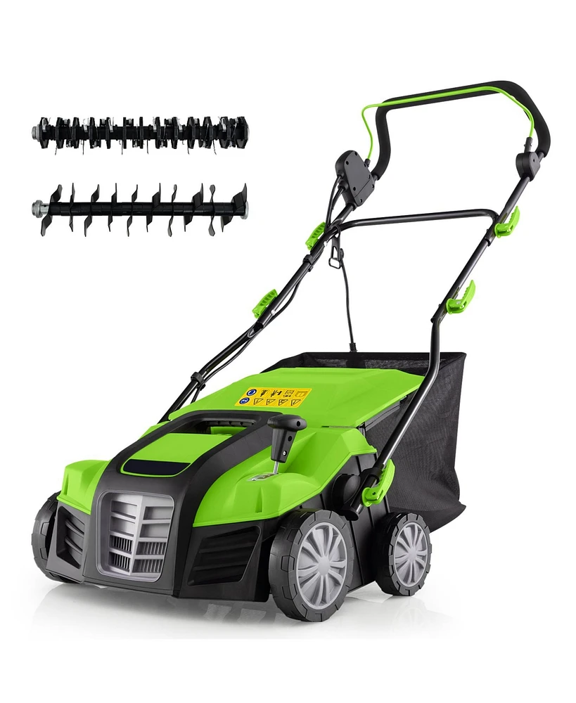 Slickblue 16-Inch Electric Lawn Dethatcher and Scarifier with Collection