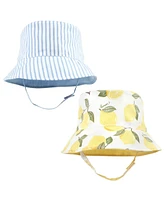 Hudson Baby Baby Girls Hudson 4Pc Sun Protection Hat, Ice Cream Dot Lemon Stripe, 12-24 Months