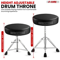 5 Core Drum Throne Comfortable Padded Guitar Stool Height Adjustable Music Dj Chair Heavy Duty Seat - Black