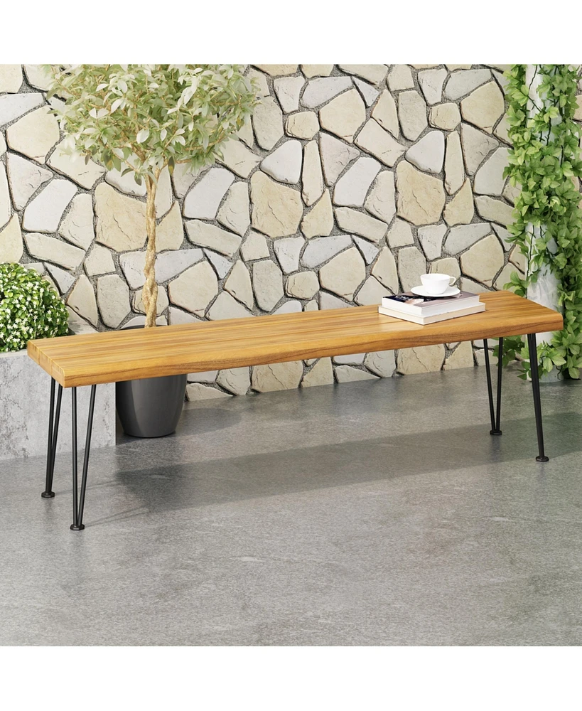 Modern Industrial Acacia Wood Bench With Hairpin Legs