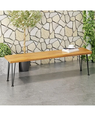 Modern Industrial Acacia Wood Bench With Hairpin Legs