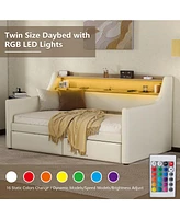 Streamdale Furniture Twin Daybed with Drawers, Charging Station, Led Lights, and Storage