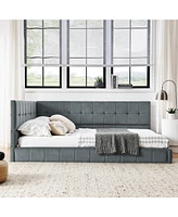 Full Size Velvet Upholstered Daybed with Armrest