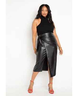 Eloquii Plus Wrap Front Faux Leather Midi Skirt