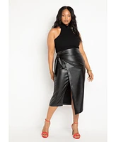 Eloquii Women's Wrap Front Faux Leather Midi Skirt