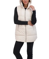 Sebby Collection Women's Puffer Faux Leather Vest with Hood