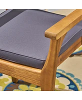Teak & Wicker Patio Dining Chair With Dark Grey Cushion